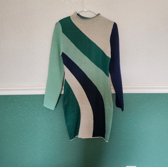 Green Fitted Long‎ Sleeve Sweater Dress Womes Size MEDIUM - Picture 1 of 8